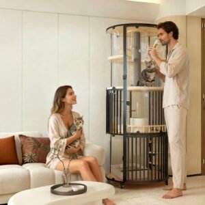 Round Metal-Glass Cat Villa M1